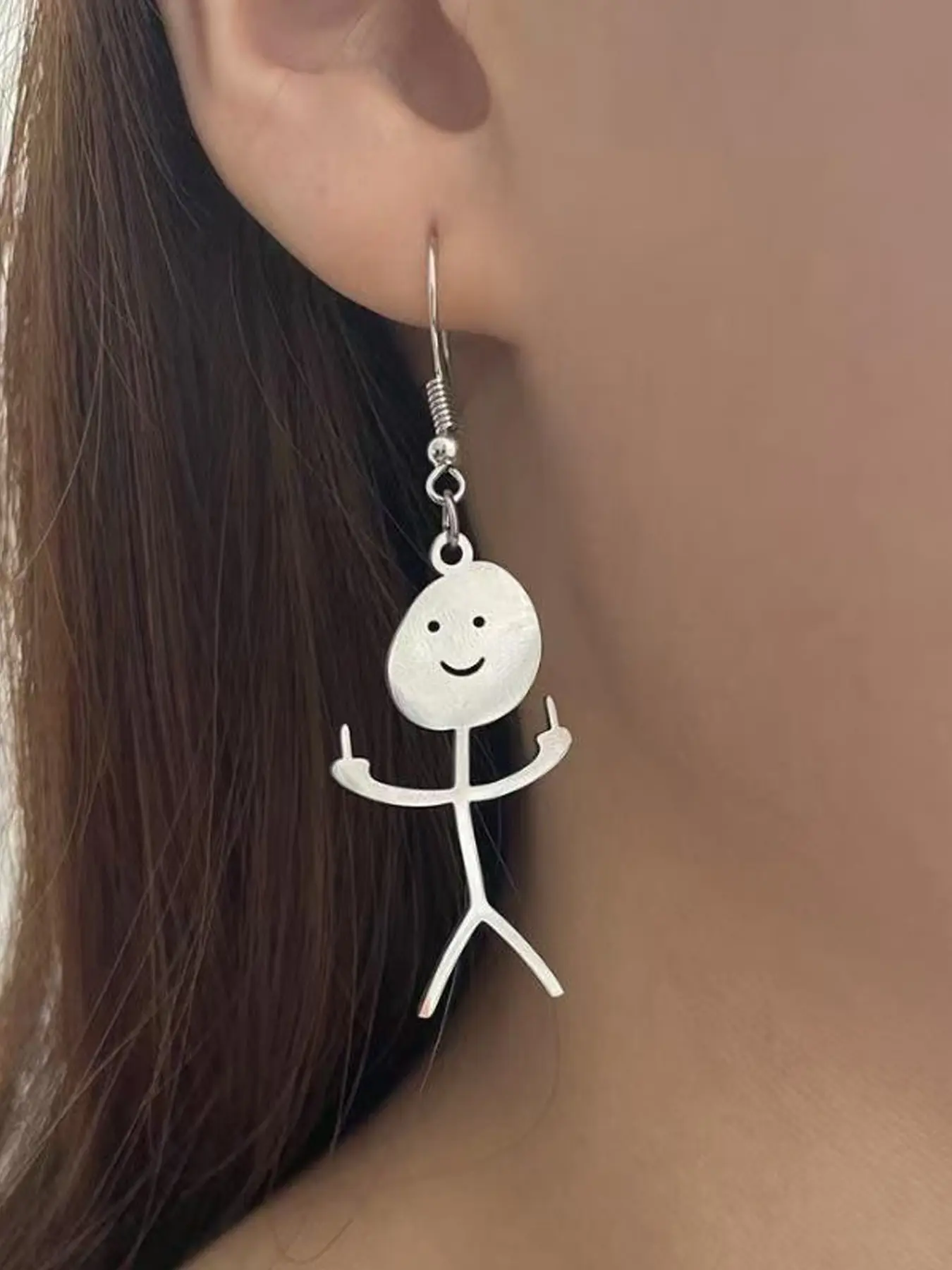 Funny Middle Finger Cartoon Earrings, Creative Cute Fashionable Trendy Stainless Steel Jewelry, Kawaii Style Unique Gift for Women, Playful Design