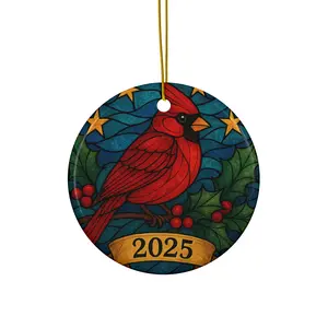 Cardinal 2025 Ceramic Ornament | Round Porcelain Holiday Decoration