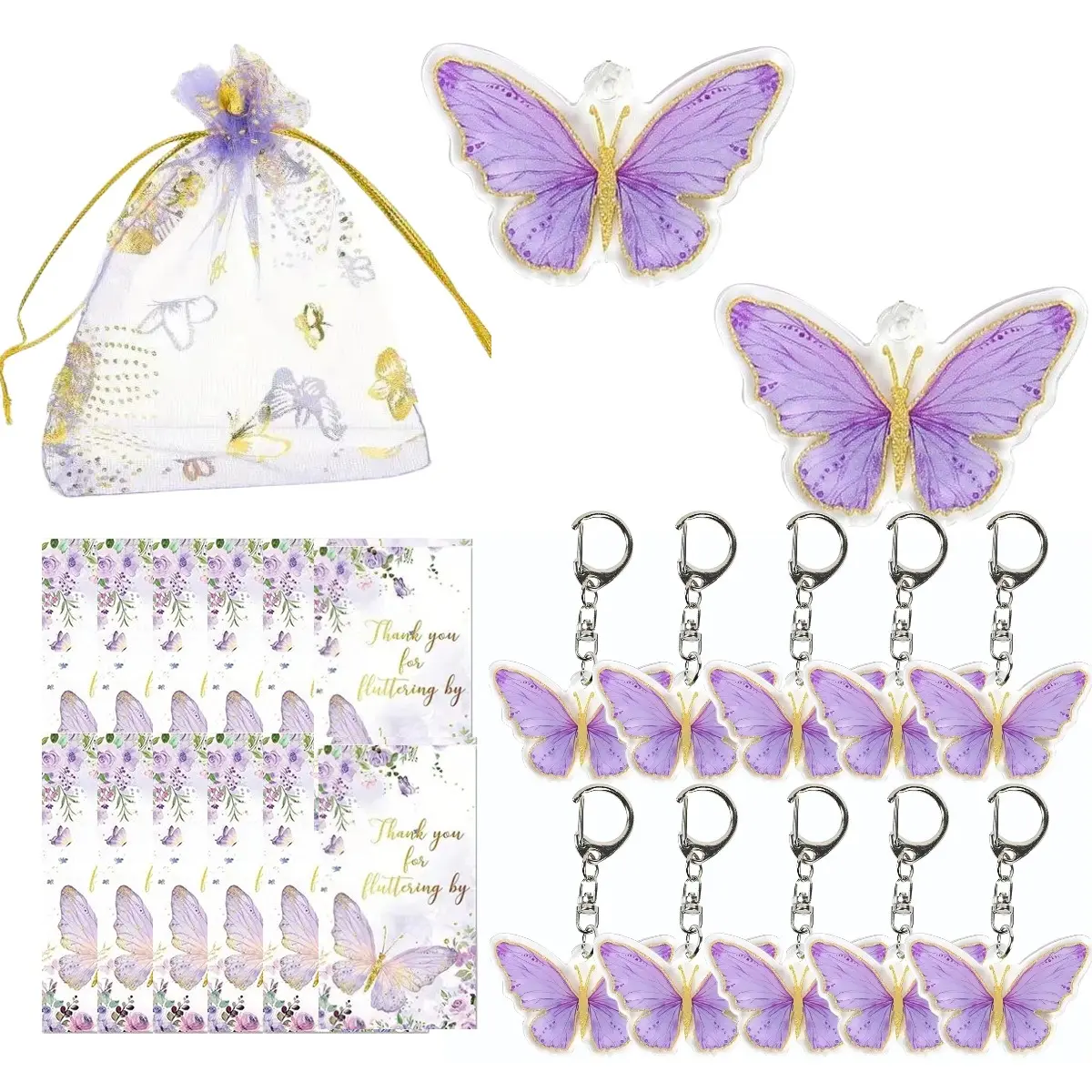 36pcs/12set Acrylic Butterfly Keychain Gift Set, 12pcs Butterfly Keychains, Keychain For Bags, Aesthetic Keychain, Butterfly Theme Bags, Thank You Tags, Party Favors