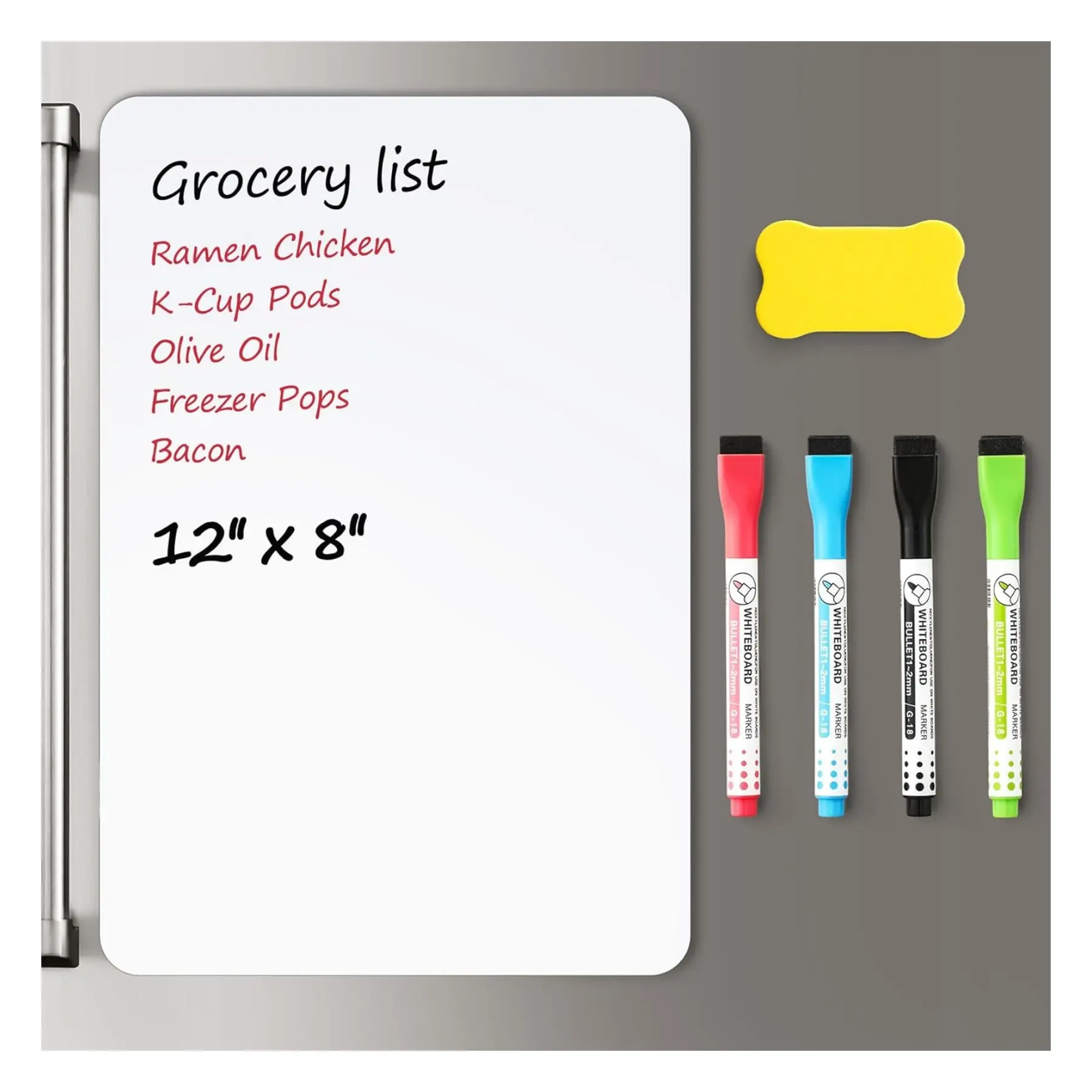 Magnetic Dry Erase Board Sheet for Refrigerator, Fridge Whiteboard for Kitchen, 12"x8" White Board Organizer and Planner with Stain Resistant Technology, Include 1 Eraser, 4 Markers