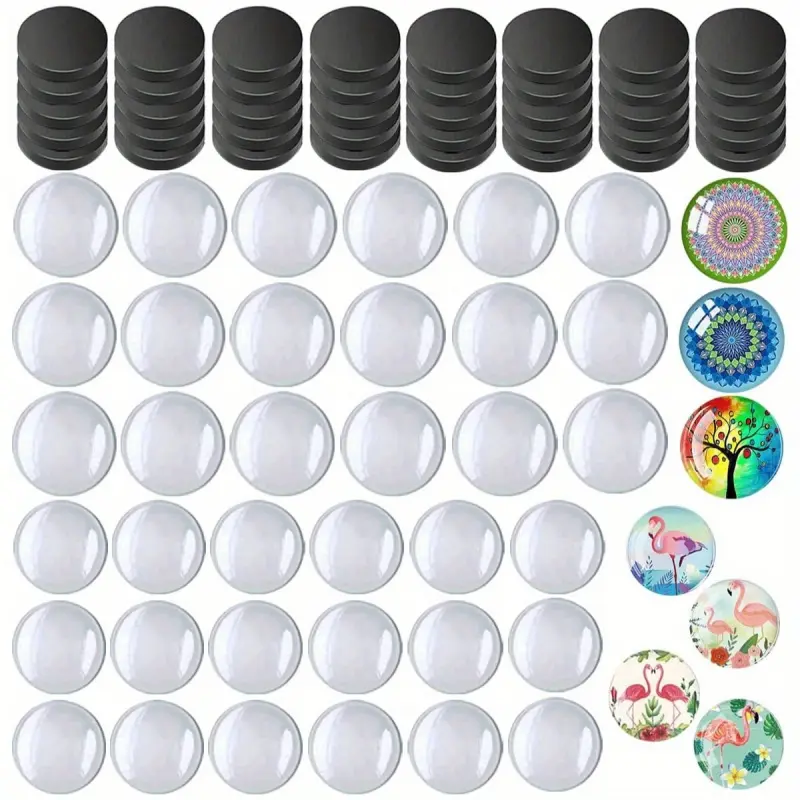 100pcs Refrigerator Craft Glass Round Magnets, Includes 50pcs Glass Stickers and 50pcs Fixing Stickers, Decorative Magnets, Refrigerator Decorating Magnets, Refrigerator Magnets for Kitchen, Office