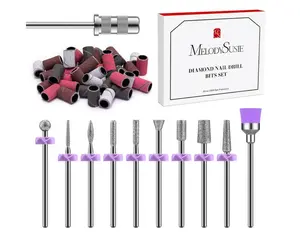 MelodySusie Nail Drill Bits, 10Pcs Diamond Sanding Bit Set with 40pcs Sanding Bands (#120#180#240 Grits) with 6.65mm Mandrel Bit, Nail Gel Polish Remover Tool for Acrylic Nails Manicure Nail Prep