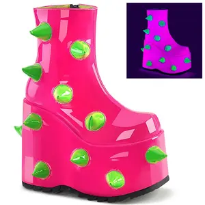 Demonia Slay-77 UV Neon Pink-Neon Green Ankle Boots