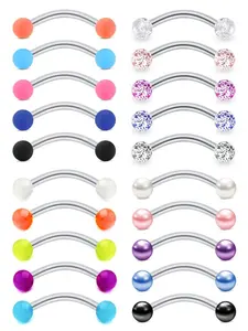 20pcs Mixed Color Simple Eyebrow Nail, Stainless Steel Minimalist Body Piercing Jewelry, Fashion Body Jewelry for Women & Men