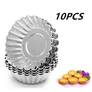 Reusable Stainless Steel Egg Tart Molds Set, 10pcs Cookie Pudding Jellies Pastry Molds, Baking Accessories for Home Kitchen Dessert Shop Picnic Baking House