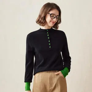 COMOBOCA 100% Cashmere Women's Button Down Contrast Cuff Knit Sweater for Cozy Winter Wear - Soft, Lightweight & Figure-Flattering Design