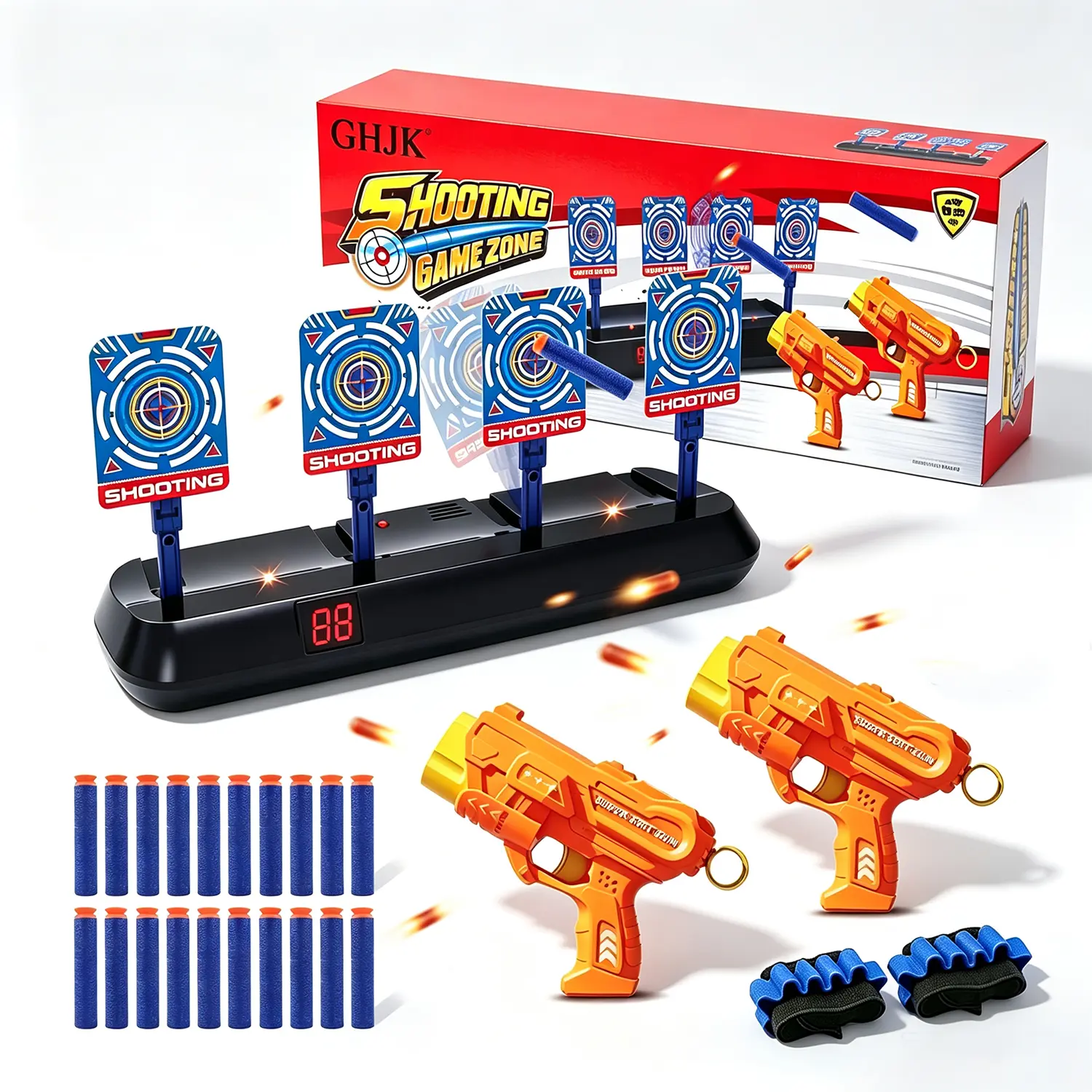 Electric Auto Reset Shooting Target & Portable Blasters & Toy Guns Set, Digital Scoring Game with Soft Darts, Wrist Ammo Straps, Indoor-Outdoor Practice Toy, Cool Gifts for Kids, Birthday Christmas Gift for Boys Ages 6+