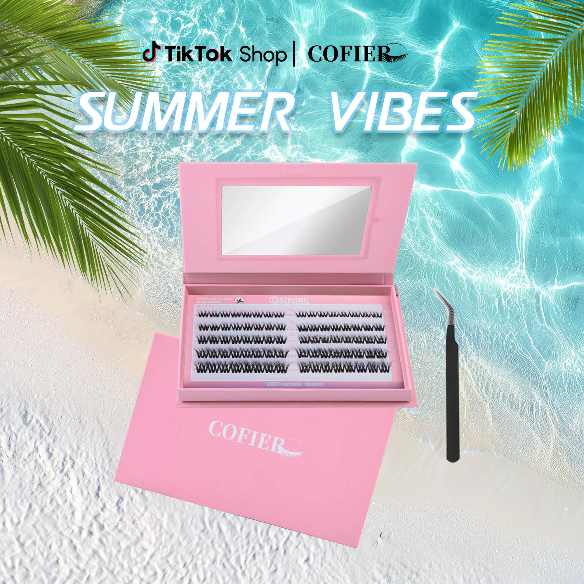 【Aria Live Exclusive】Cofier No Glue Individual Lash Kit, Jelly-Coated Self Adhesive False Eyelashes with Tweezers, EasyApplication, Beginner Friendly No Glue Lash Kit 80/90/100Pcs