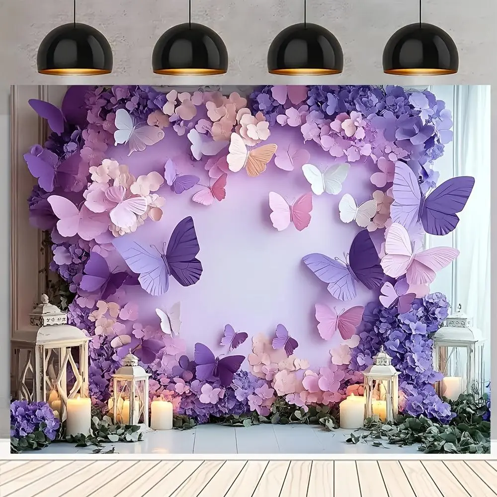 Butterfly Pattern Photo Backdrop, 1 Count Romantic Wedding Decoration Banner, decor for weddings, Photo Background Cloth, Indoor & Outdoor Decoration Supplies, Ornaments, Wedding Party Backdrop