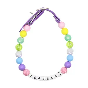 Custom Beaded Name Collar for Dogs and Cats-Easter Small,Medium and Large Pets-Adjustable Handmade in the USA-Personalized Pastel and Cute Bead Colors