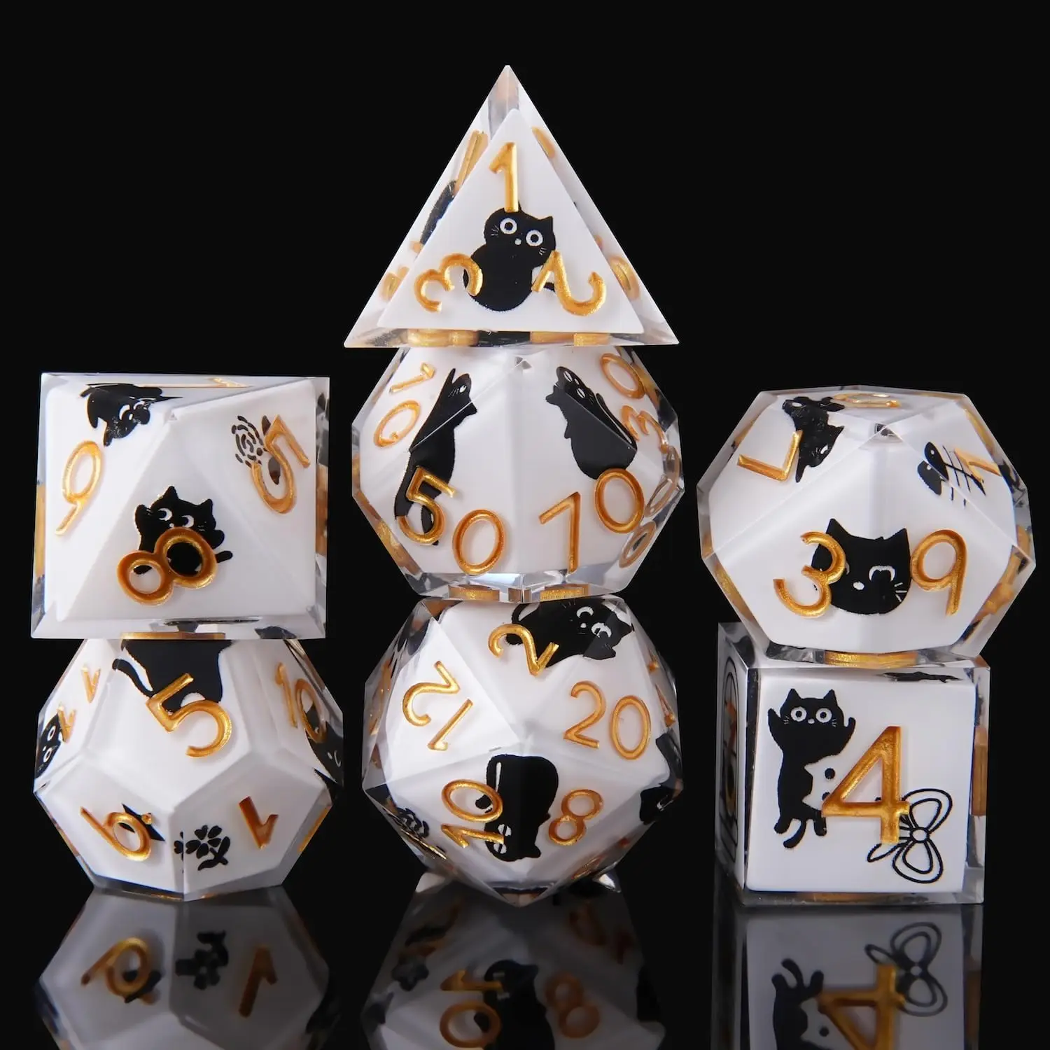 Black Cat Dice-in-Dice Set – Handcrafted Resin Polyhedral Dice | Cute & Charming | The Perfect Valentine’s Gift for Cat-Loving RPG Players
