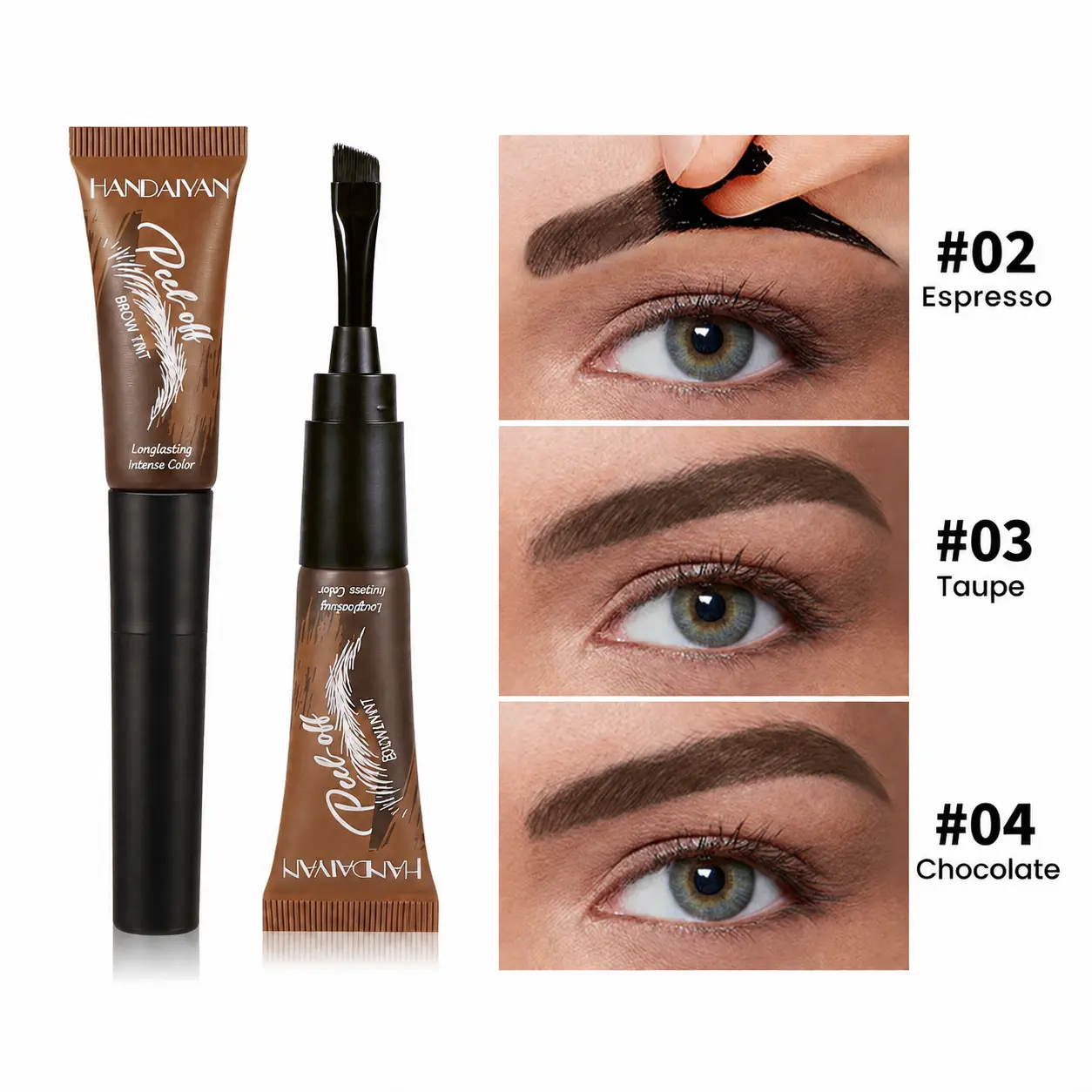 Waterproof Semi-Permanent Peel-Off Eyebrow Gel, Tattoo Eyebrow Pencil, Natural Matte Finish, Bark Brown/Brown/Light Brown, Eyebrow Dye for Sparse Brows, Daily Makeup Cosmetics