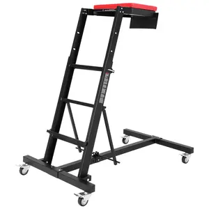 Heavy Duty Topside Engine Creeper, Adjustable Height 48"-66", 400 LBS Capacity Collapsible Over-Engine Creeper with 6 Swivel Casters, Thick Padded Cushion & Tool Pouch, Automotive Repair Seat for Garage Workshop