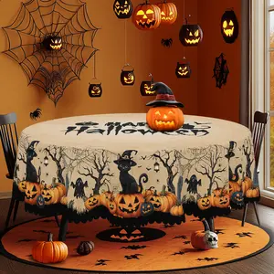 PLUMLIK Vintage Halloween Tablecloth with Cute Black Cat Ghost Pumpkin Patterns, Halloween Decor 2025, Day Of The Dead Round Rectangular Table Cloth, Home Party Holiday Indoor Outdoor Table Decor, Halloween Ghost Bonfire Party Decor, Homegoods Halloween