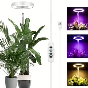 3-Color Indoor Plant Growth Light, LED Red Blue White Full Spectrum Plant Light, USB Powered Height Adjustable Dimming Brightness Automatic Timer For 3H/9H/12H, Lamp for Succulents, Herbs, Small Plants