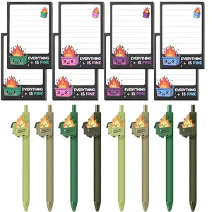 16 Pcs Fire Trash Can Stationery Set, Includes Trash Can and Ballpoint Pens, Humorous Office Supplies, Cute Writing Tools, Gift for Men and Women, Ballpen Set