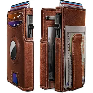 Airtag Wallet For Men, Minimalist Money Clip 10 Cards Metal Case Smart Slim Pop Up Credit Wallet With Magnetic Closure RFID Blocking Metal Aluminum Bifold Wallet