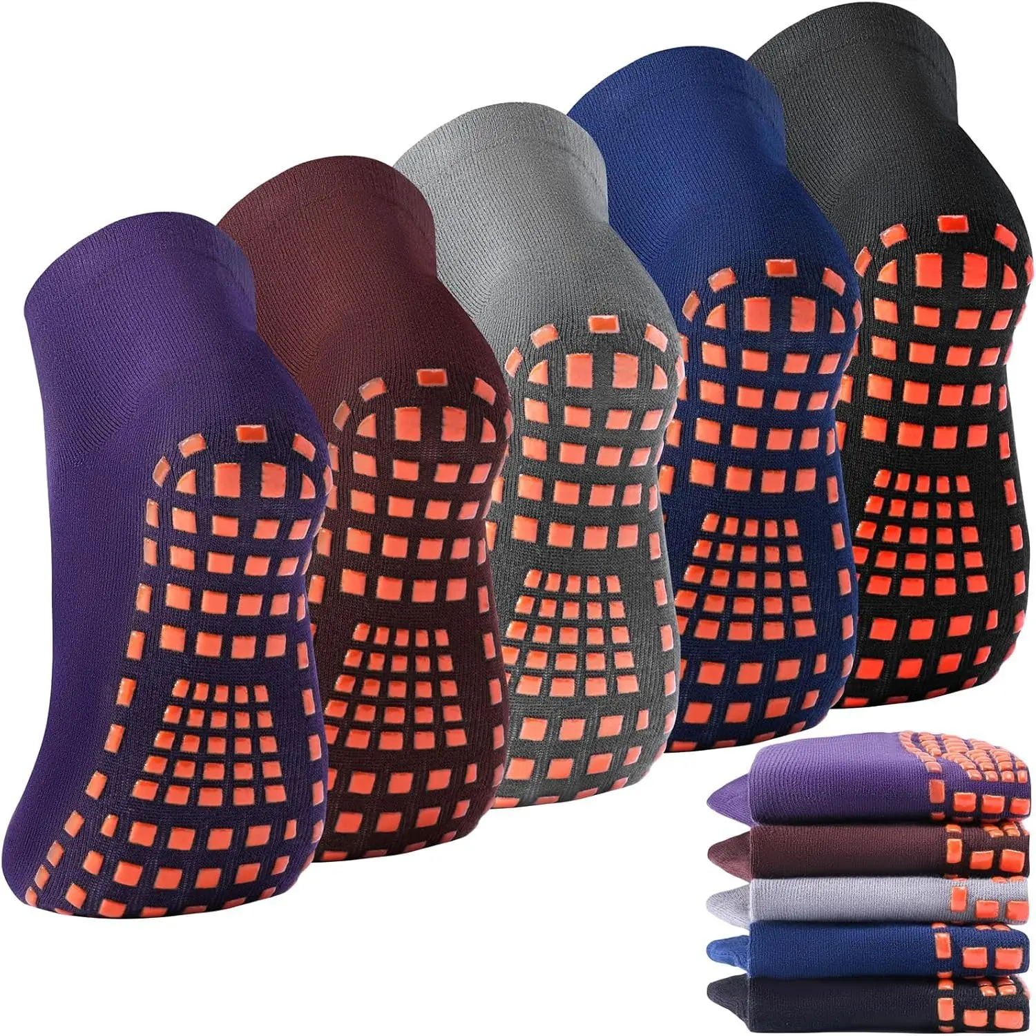 Unisex Fit Grip Socks for Adults, Cotton Blend Ankle Socks with Anti-Skid Grips for Yoga, Pilates, and Trampoline, Christmas, Home Workout, Barefoot Home Workout, Bounce Areas