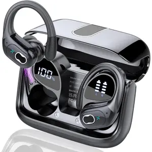 SQ-HPS015 Wireless Earbuds 75hrs Bluetooth 5.4 Headphone Sport, 2025 Bluetooth Earbuds Stereo Deep Bass Over Ear Bud with Earhooks, ENC Noise Cancelling Mic, IPX7 Waterproof Earphone for Workout/Running