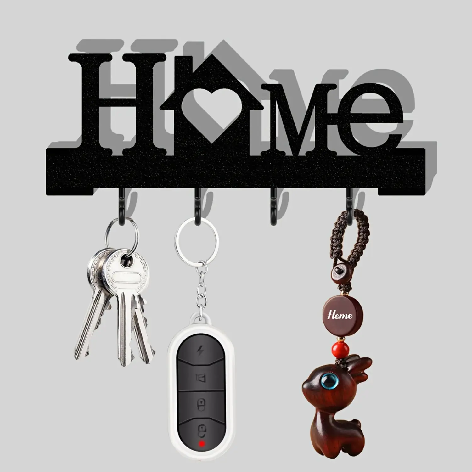 HomeDailyEss 1pc Home Love Shape Keychain Wall-mounted Entrance Organizer with Hooks, Self Adhesive Hooks, Comes with Transparent Nano Surface Adhesive, No Drilling Required, Suitable for Home Decoration in Living Room