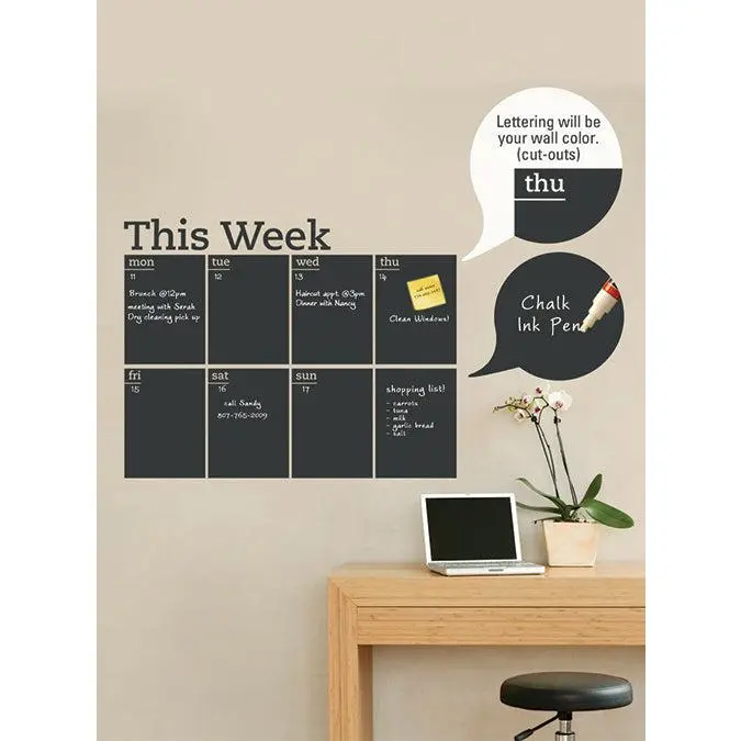 33x26" Wall-Mount Grid Layout Weekly Chalkboard Calendar Vinyl Organizer, Office Stationery & School Educational Supplies Decal