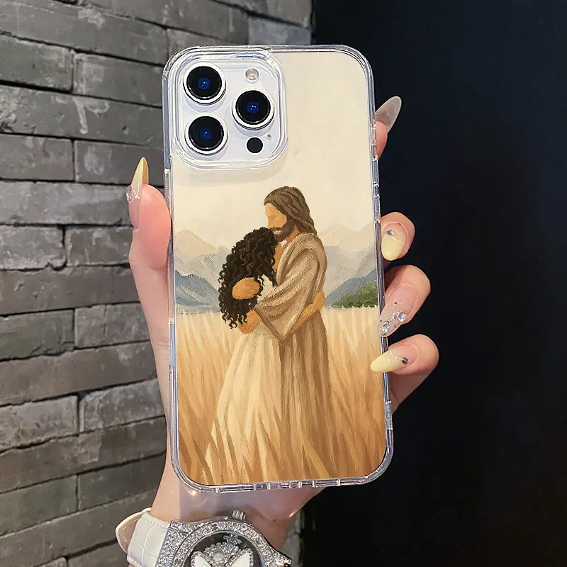 Magnetic Waterproof TPU Casing for iPhone 17/16 Pro Max/15 Plus/14/13/12/11/XS/XR, Shockproof, Lightweight, Scratch-Resistant Cover with Wheat Field Jesus Hug Art Print, Aesthetic Phone Accessory, Iphone 12