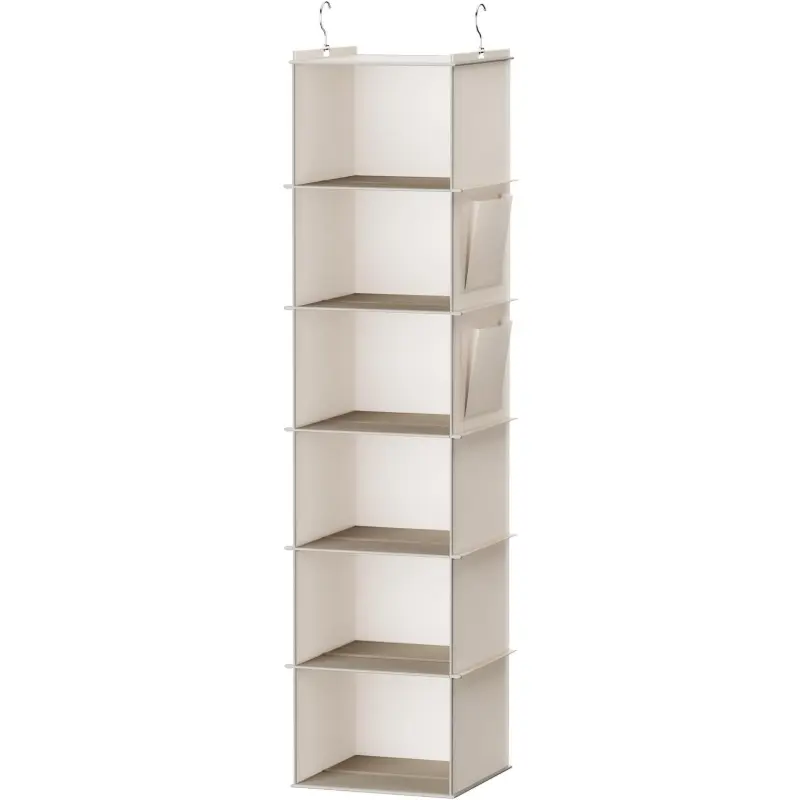 6-Tier Closet Organizer Rack with 2 Strong Hooks, Foldable Hanging Wardrobe Shelf, Space-Saving Storage Solution for Clothes & Accessories