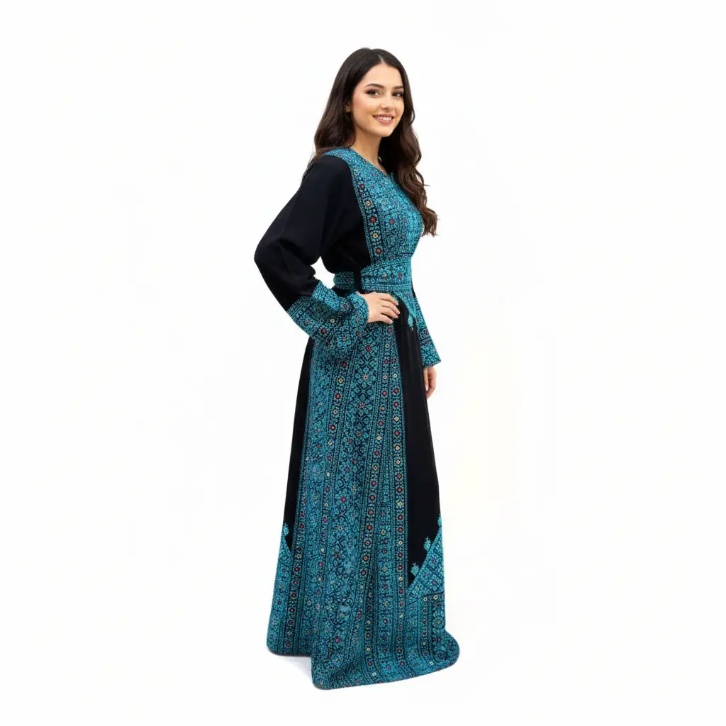 Traditional Palestinian Embroidered Thobe with Belt