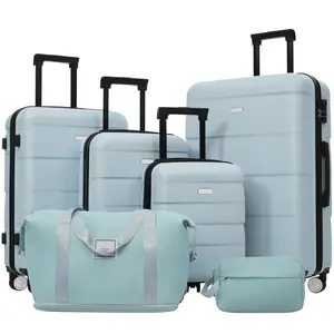 Hardshell Luggage Sets 6 Piece With 2 Bags Carry On Suitcase With Handle Password Lock Double Spinner Wheels Lightweight 16-20-24-28 Luggages ABS Material