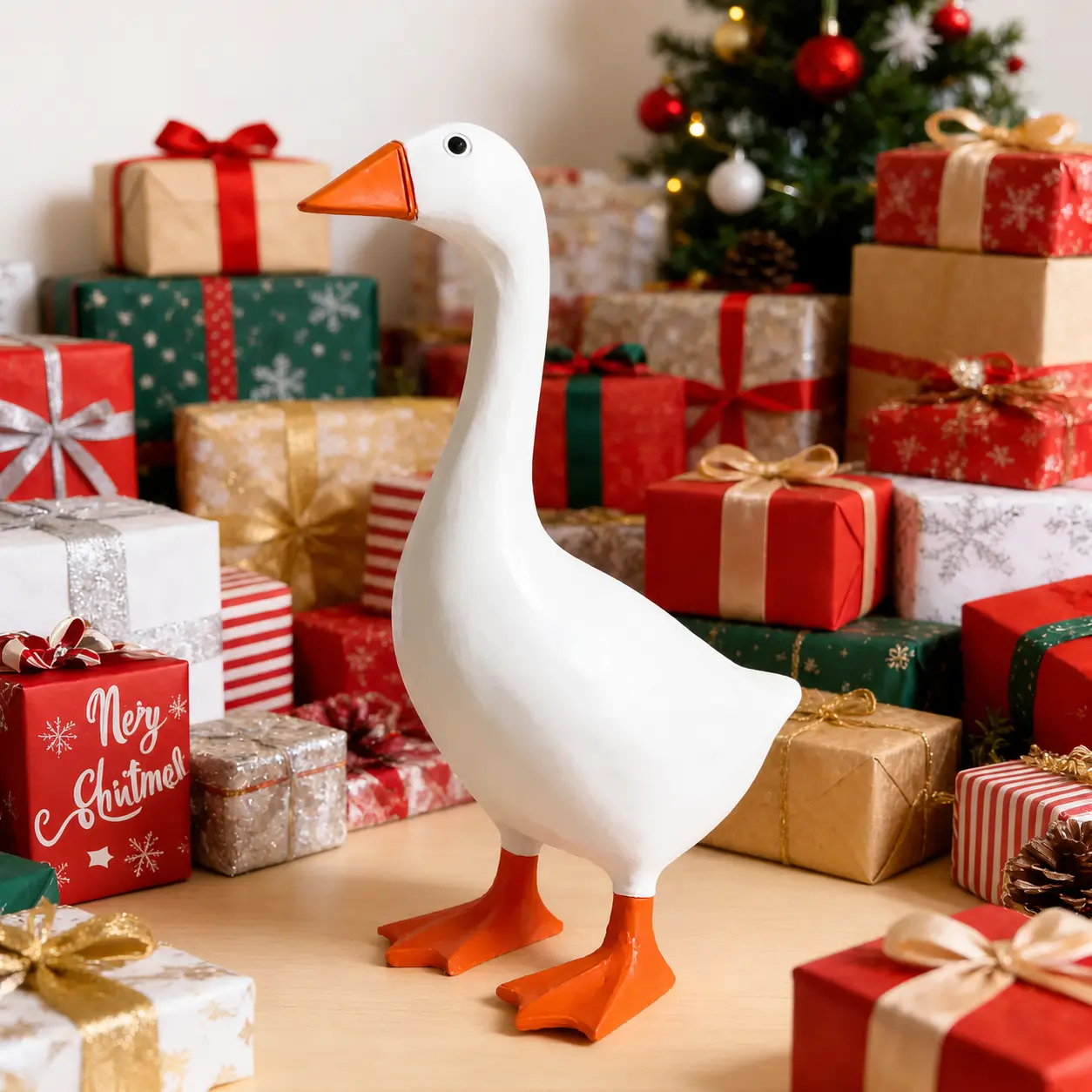 7-Inch Resin Goose Desk Statue with Magnetic Beak Funny Desktop Figurine Key Holder Cute Home Office Decor Housewarming Ornament Holiday Gift Decorative Accessory, House Decor, Whimsical Room Decor