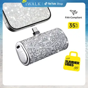 iWALK Sparkly Portable Charger 5000mAh 22.5W USB-C Cable Fast Charging Power Bank for iPhone 17/16/15 & Samsung S25/24 Cordless Diamond Look Lightweight Rechargeable Wireless Battery Pack