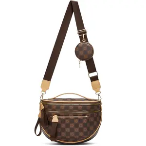 Spacious Checkered PU Leather Crossbody Bag Bum Bag Checkered Handbags Wallets for Women tiktokshopspringglowup,summervibes