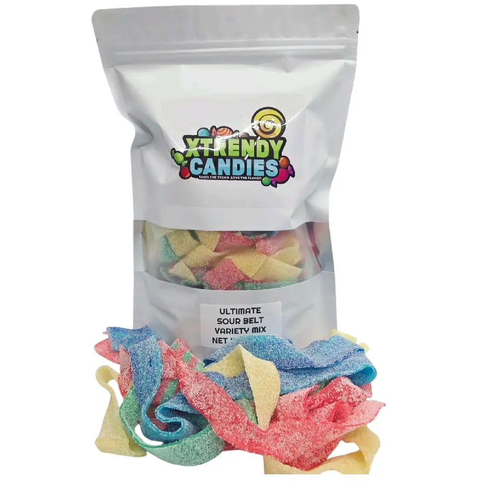 Sour Power 1 Pound Flavored Sour Candy Belts Vegetarian, Deliciously Sour, Fresh & Chewy, 8 Mouth Watering Flavors Mix Variety- Snack, Sweet Candies Bonbon 16 oz resealable bag