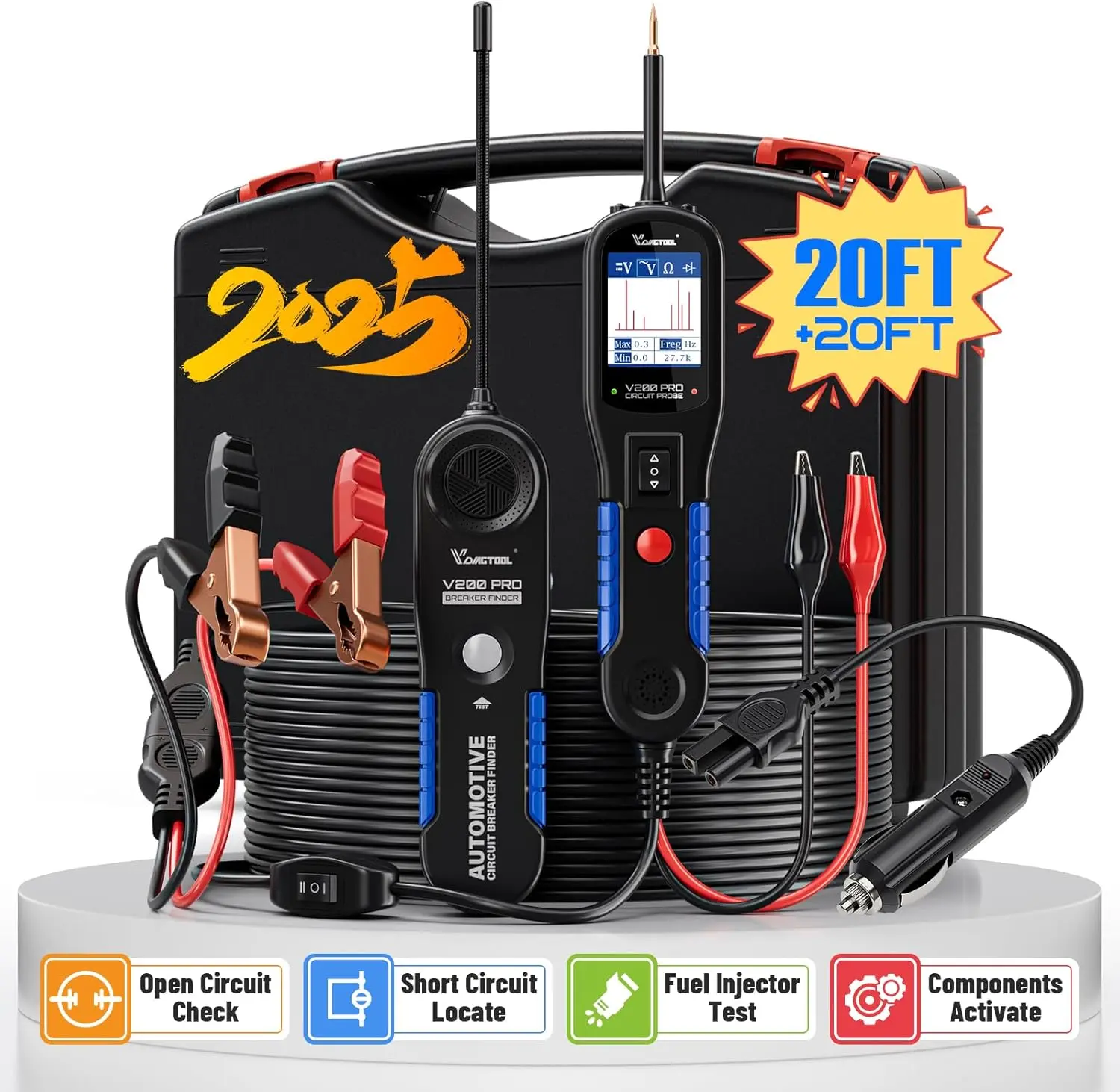 VDIAGTOOL V200Pro Automotive Power Probe Circuit Tester - 12/24V AC/DC Voltage Wire Tracer, Breaker Finder, Automotive Battery Relay Tester, 40FT Cable Portable Car Repair Tool, Fathersdaygift Vehicle Car Tools,father'sdaygifts,car accessories travelessen