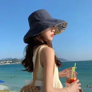 2026 Trending Style: Reversible Floral Women's Hat — Summer Wide-Brimmed Cotton-Linen Bucket Hat, Offering Face Coverage, Sun Protection, and UV Defense