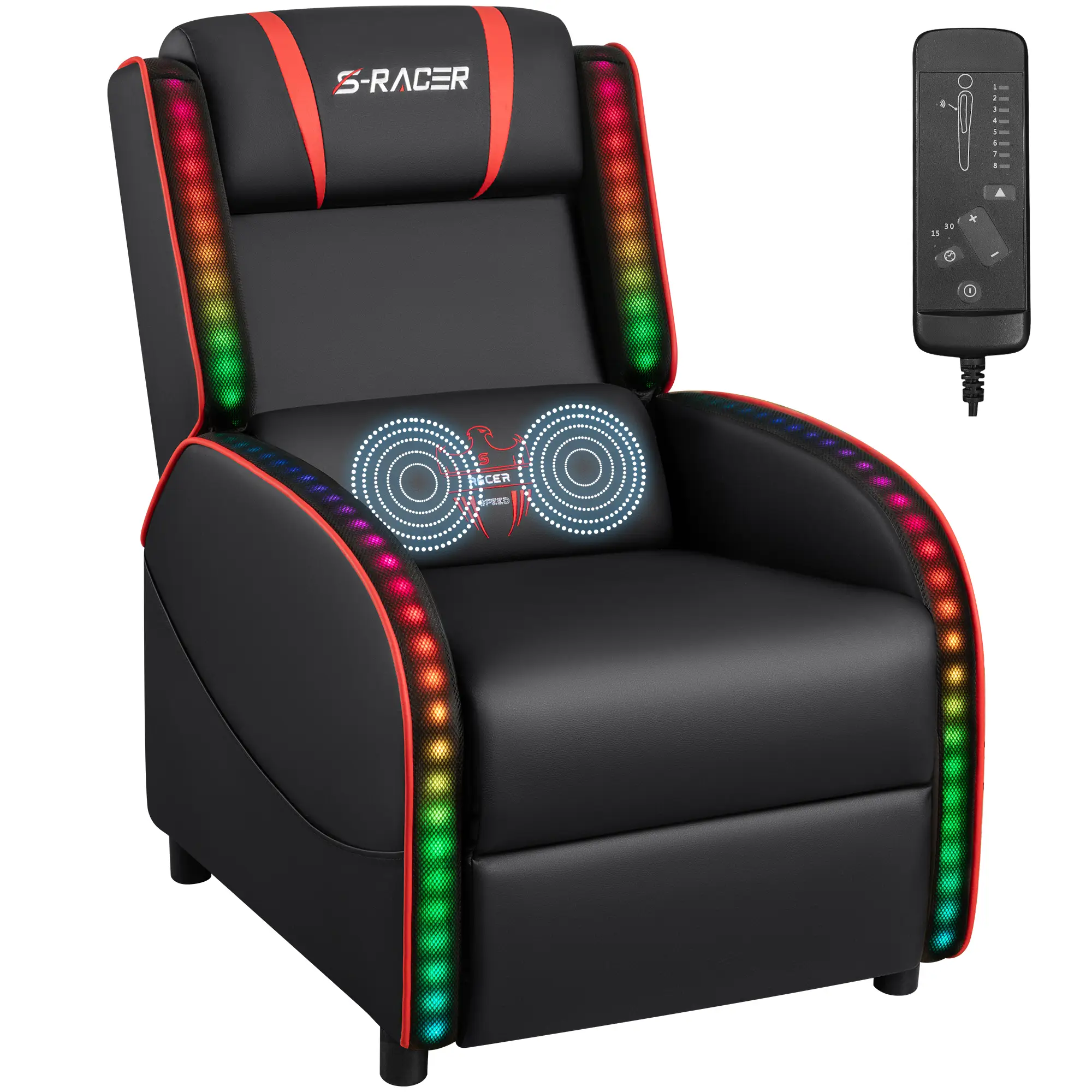 HOMALL RGB LED Lights Gaming Massage Recliner Chair Racing Style Single Living Room Sofa Ergonomic Home Theater Seating with Massage Lumbar Support, R