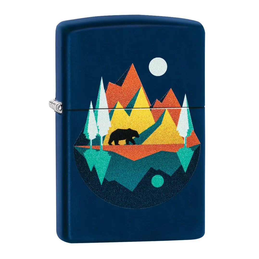 Zippo Geometric Bear and Mountains Design Pocket Lighter - Made in USA - Unfilled (fuel sold separately)