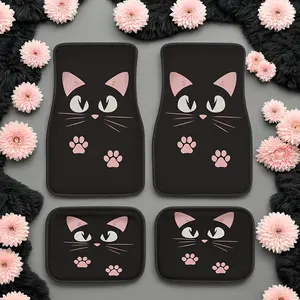 4pcs Anti-Slip Car Floor Mats, Car Mat Set, Cute Cartoon Cat Print Carpet, Suitable for Most Cars, Sedans, Suvs, Trucks, Front and Rear Seats