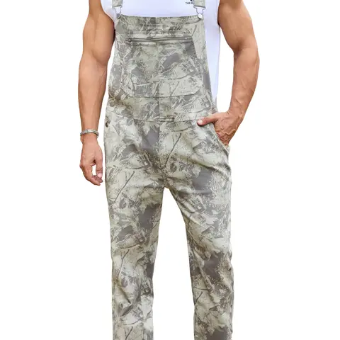 YUANBANG Stretchy Men's Camo Overalls Bibs with Zipper Fall Turkey Hunting Outdoor Gear Workwear Fashion Patterned Coveralls Y2K Menswear Everyday Outfits Camouflage Romper Country Style Clothing Adjustable Straps Jumpsuit Casual Pants Christmas Gifts