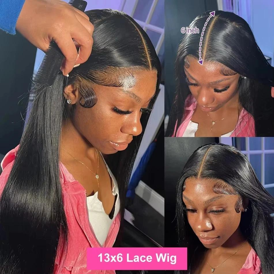 Smooth Straight 13x4 13x6 Transparent Lace Front Wig Human Hair 360 Full HD Lace Frontal Human Hair Wigs For Women Brazilian Remy Hair 12A Grade Wig Natural Black PrePlucked Hairline