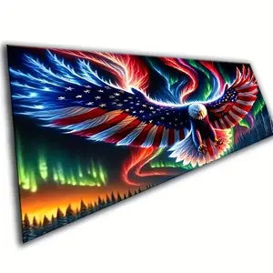 Flying American Eagle DIY Diamond Painting Kit, 90x30cm (35x12 Inch), Snow Aurora Landscape, Full Round 5D Mosaic Art, Home Decor Gift, Wall Art Painting