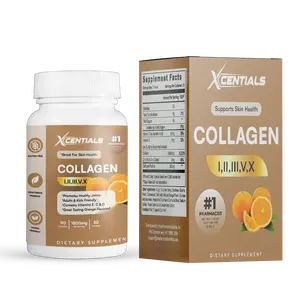 Xcentials Collagen Comple 1800mg - Supports Skin Health with Collagen Types I II III IV V - Vegan & Gluten-Free Dietary Supplement