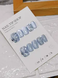 short nail |handpainted cute designs | short nails | fake nails |Handmade | high quality Press on nails 10 pcs|reusable nails|nail art|nail charm|handmade press ons | with Jelly Glues & Nail File for Women Glitter Acrylic Powder Iridescent Glitter