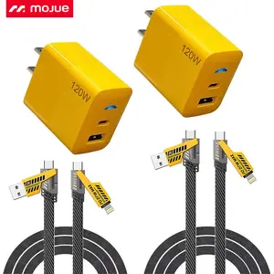 2-Pack Multiple Ports USB C/USB A Fast Charger Adapter with 4-in-1 USB C Cable 5FT Fast Charging Cord, Supports Up to 120W, Compatible with iPhone17/16/15/14/13/12/Pro Max iPad Samsung Cellphone Electronic