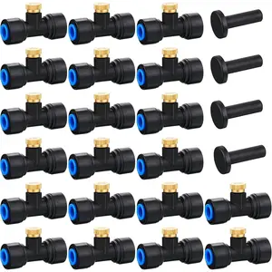 Brass Misting Nozzles 1/4 Inch Sliding Lock Mister Nozzles Tees with Plugs for Outdoor Cooling System Misting System(20 Pieces)