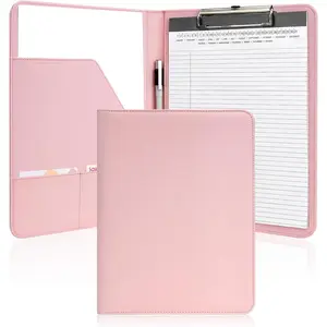 Professional Padfolio with Clipboard, Faux Leather Portfolio Folder Binder, 8.5 x 11 Legal Pad Holder for Letter Size Notepad, Resume, Writing Pad, Ideal Organizer for Business Office Conference, Pink