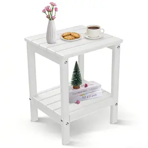 BRIOPAWS  Side Table HDPE Weather Resistant Outdoor Table, 2-Shelf Plastic End Table for Poolside Indoor Outside Front Porch Living Room Patio Backyard Campfire, 14 x 13 inch