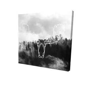 Begin Home Decor 2080-2424-AN456 24 x 24 in. Minimalist Moose Head Canvas - Rustic Deer Home Decor