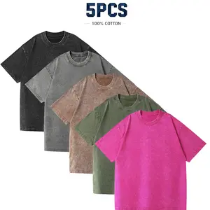 1/5 Pack Oversized Tshirts for Men Gym Vintage Heavyweight T Shirts Cotton Workout Acid Wash Baggy Tees