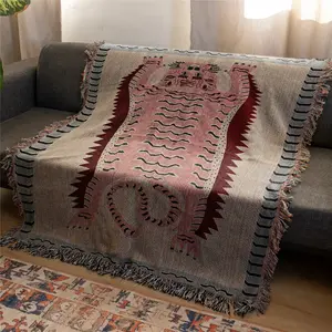 Pink Tiger Pattern Bohemian Yarn Jacquard Woven Blanket with Tassel, Throw Blanket, Soft Warm Throw, Thick Soft Washable, Used for Home Decor, Sofa, Chair, Bed, Outdoor Camping, Breathable Soft, Striped Throw